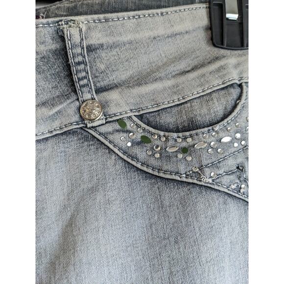 Vintage Y2K Dolce Donna Juniors Sz 5 Low Rise Light Wash Rhinestone Blue Jeans - Picture 5 of 7